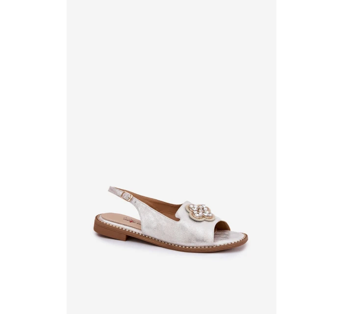 Sandały Damskie Na Płaskim Obcasie Z Ozdobnym Detalem S.Barski KV51-080 Srebrne