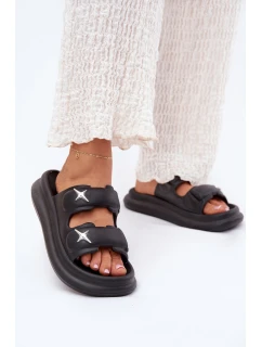 Piankowe Klapki Damskie Na Platformie Czarne Falowena