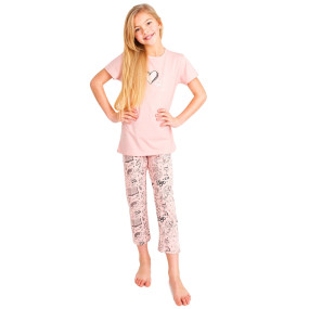 Yoclub Dievčenské bavlnené pyžamo PIF-0001G-A110 Ružové