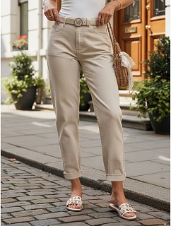 Dámske džínsy v strihu „mom fit“ s opaskom, béžové, FashionStreet UY3085