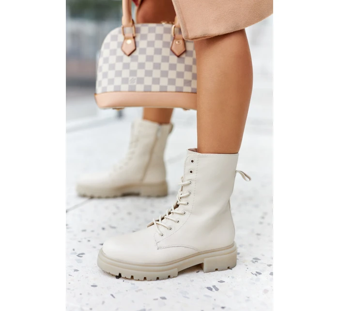 Wysokie Botki Workery Beżowe Rozelle Wysokie Botki Workery Beżowe Rozelle