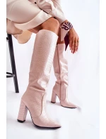 Modne Kozaki Na Słupku Beżowe Constancy