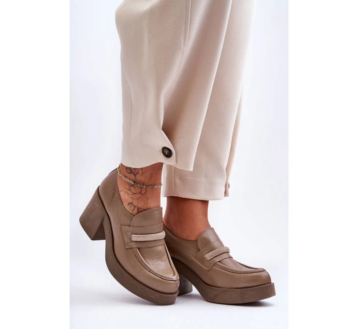 Skórzane Półbuty Na Słupku Z Ozdobą Ciemnobeżowe Lemar Gelanor Skórzane Półbuty Na Słupku Z Ozdobą Ciemnobeżowe Lemar Gelanor