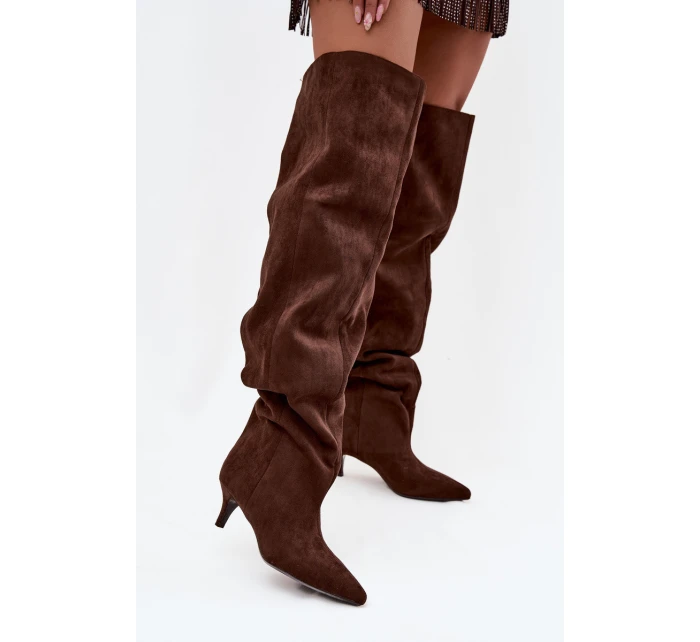 Wsuwane Kozaki Damskie Na Szpilce Czekoladowe Ysolienne