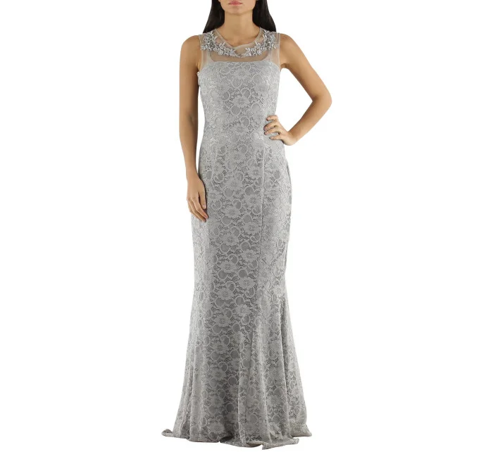 Společenské a šaty krajkové dlouhé značkové Paris šedé Šedá / XS  Paris model 15042638 - CHARM'S Paris