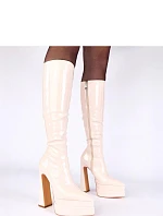 Čižmy na podpätku K373 krémové – Solea
