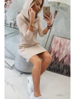 Šaty s kapucňou a vreckami béžovej