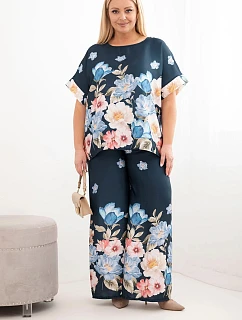 Dámský komplet Plus Size s halenkou a kalhotami s květinovým vzorem a širokými nohavicemi model 22069961 - K-Fashion