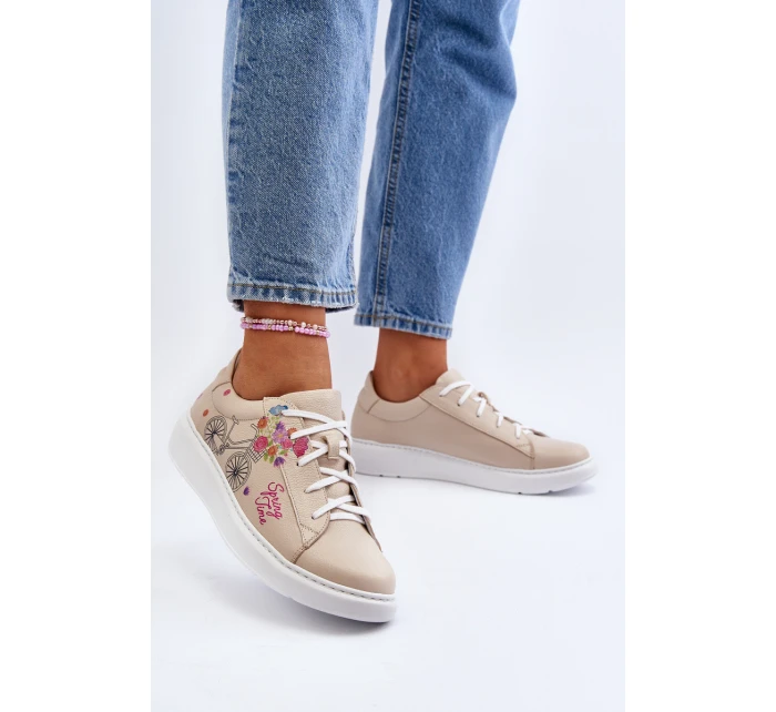 Zazoo 024/TAMARA Damskie Sneakersy Skórzane Beżowe