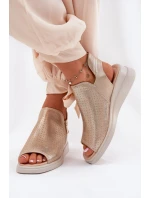 Sandały Damskie Na Koturnie Złote Mevinette Sandały Damskie Na Koturnie Złote Mevinette