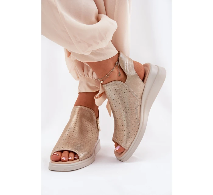 Sandały Damskie Na Koturnie Złote Mevinette Sandały Damskie Na Koturnie Złote Mevinette