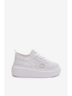 Háčkované dámské tenisky na platformě bílé Evalora