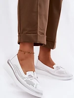 Kožené Prodyšné Polobotky Na Platformě S.Barski LR61-7043 Bílé