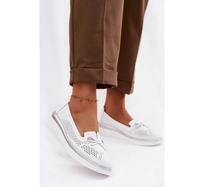 Kožené Prodyšné Polobotky Na Platformě S.Barski LR61-7043 Bílé