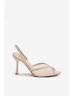 Dámské sandály na podpatku s krajkou a ozdobami Béžové model 22103152 - Boto