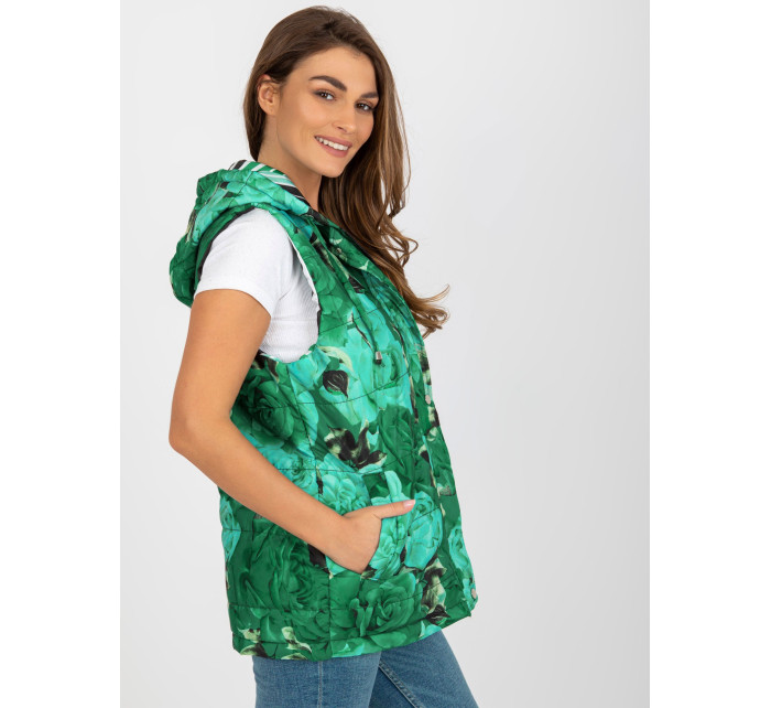 Zelená dámska páperová vesta s kapucňou