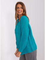 Modrý dámsky klasický sveter s dlhými rukávmi