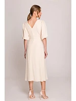 Dámské šaty s puff rukávy model 22260590 krémové - STYLOVE