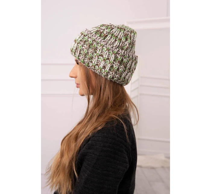 Čiapka s rolovaním Klara K311 zelená+hnedá