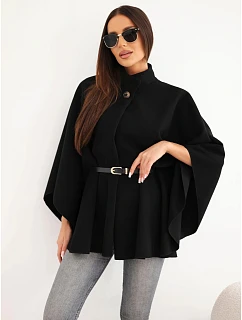 Dámské pončo s páskem a vysokým límcem model 22366872 černá - K-Fashion