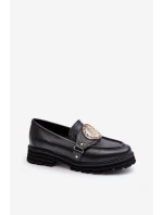 Zazoo 3485 Mokasyny Damskie Ze Złotą Ozdobą Skóra Naturalna