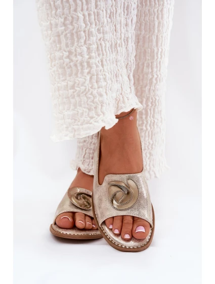 Połyskujące Sandały Damskie Z Ozdobą S.Barski KV51-006 Złote