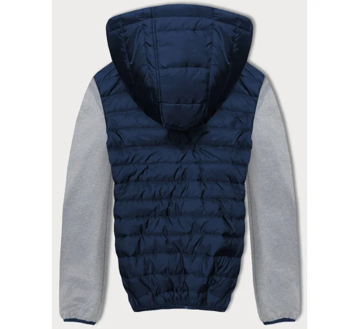 Tmavě sportovní pánská bunda z různých spojených materiálů model 18416161 - J.STYLE