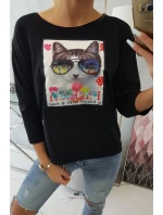 Halenka s 3D grafikou kočky černá