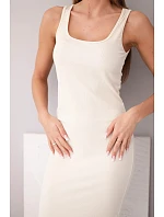 Dámské viskózové žebrované šaty na ramínka béžová