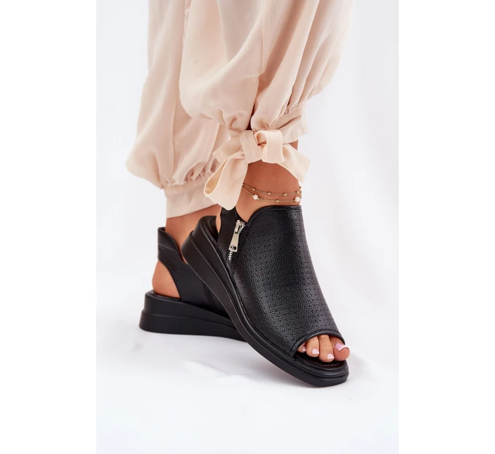 Sandały Damskie Na Koturnie Czarne Mevinette