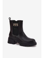 Dámské kotníkové boty se zlatým detailem zateplené černé model 21710118 - Boto Dámské kotníkové boty se zlatým detailem zateplené černé model 21710118 - Boto