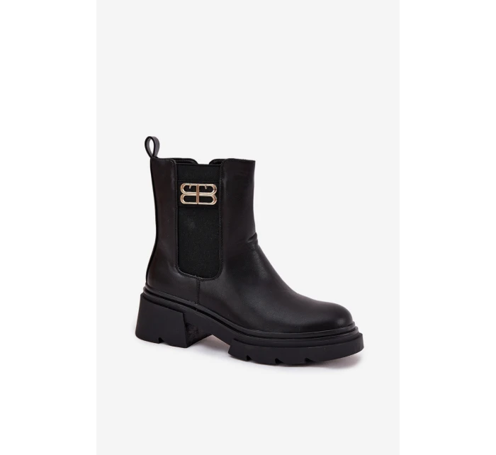 Dámské kotníkové boty se zlatým detailem zateplené černé model 21710118 - Boto Dámské kotníkové boty se zlatým detailem zateplené černé model 21710118 - Boto