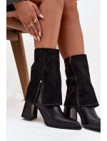Kožené dámské kotníkové boty na sloupku s  vyhřívané  Černé model 21714685 - Maciejka