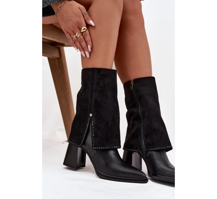 Kožené dámské kotníkové boty na sloupku s  vyhřívané  Černé model 21714685 - Maciejka