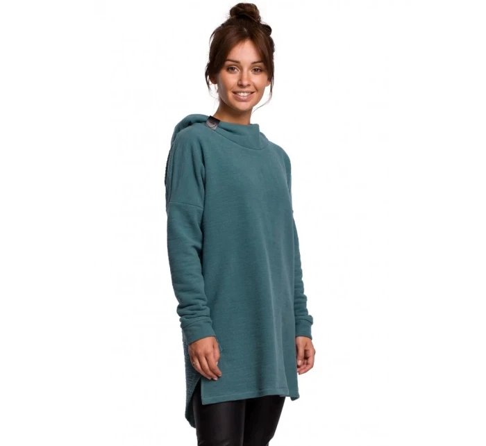 Dámsky pletený sveter so zaobleným lemom B176 tyrkysový - BeWear