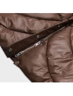 Dámska voľná zimná bunda z ekokože v hnedej farbe (AG2-J90)