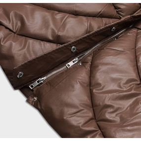 Voľná hnedá dámska zimná bunda z ekologickej kože (AG2-J90)
