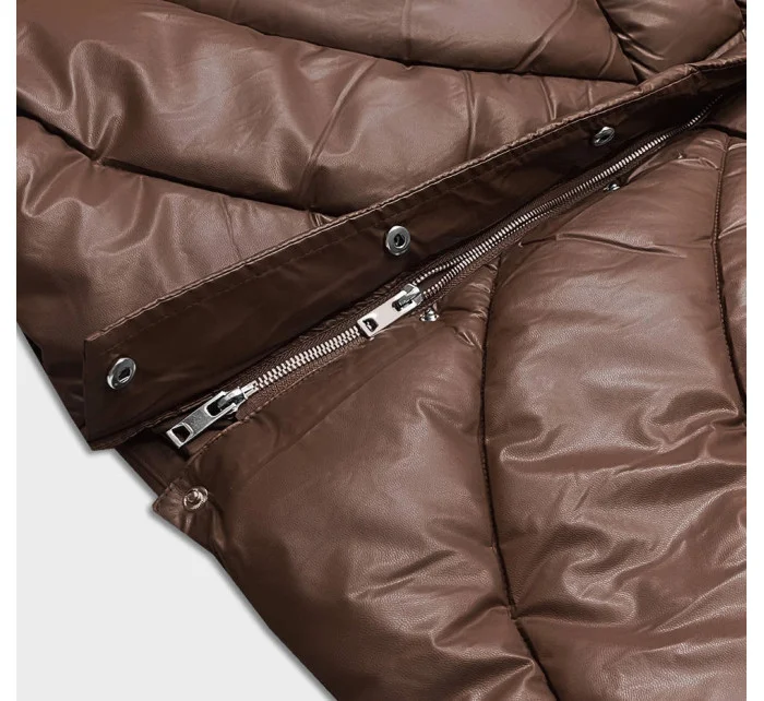 Dámska voľná zimná bunda z ekokože v hnedej farbe (AG2-J90)