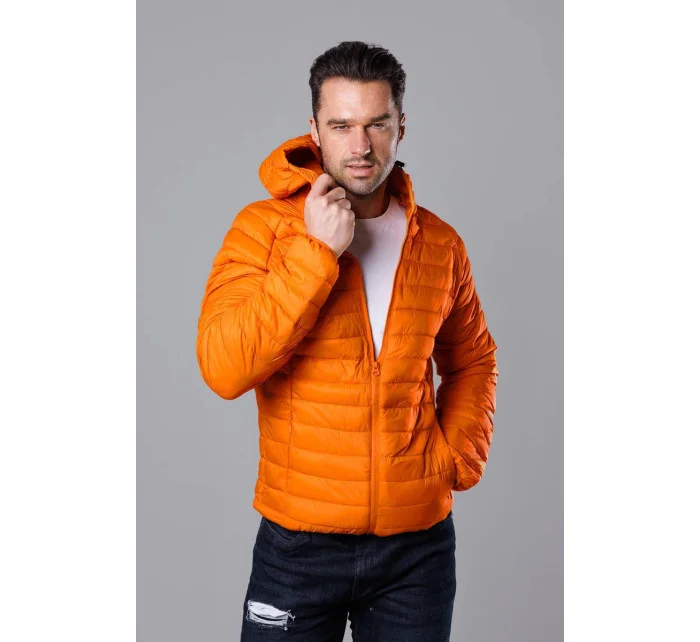 Oranžová pánská prošívaná bunda s kapucí model 18345049 - J.STYLE