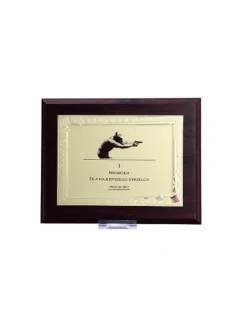 Plastový diplom s vygravírovaným kovovým štítkom