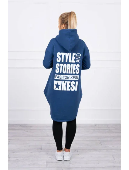 Zateplená mikina s dlouhými zády a kapucí, tmavě modrá