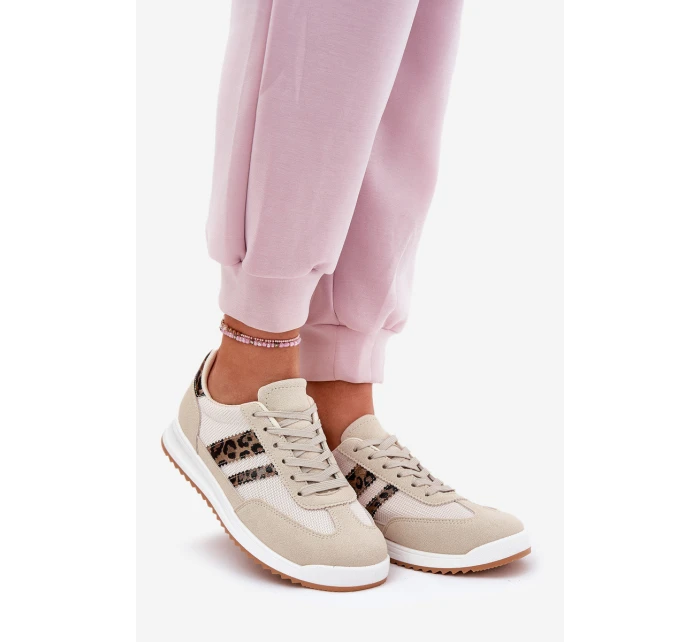 Sneakersy Damskie Z Eko Zamszu Panterka Beżowe Marinils