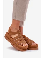 Sandały Damskie Na Platformie Eko Zamszowe Camel Filisenia Sandały Damskie Na Platformie Eko Zamszowe Camel Filisenia