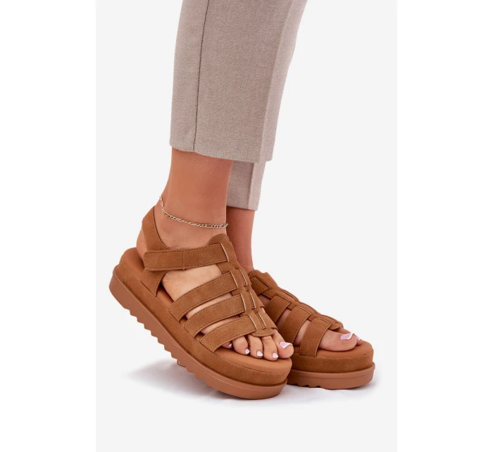 Sandały Damskie Na Platformie Eko Zamszowe Camel Filisenia Sandały Damskie Na Platformie Eko Zamszowe Camel Filisenia