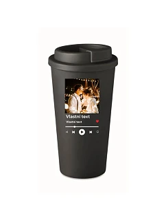 Personalizovaný cestovný termohrnček s motívom prehrávača