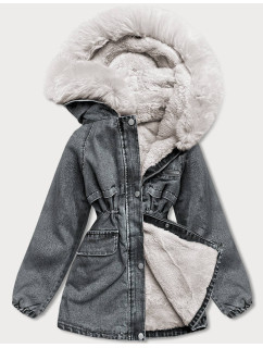Čierno/ecru dámska džínsová bunda s kožušinovou podšívkou (BR8048-1046)