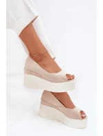 Sandały Damskie Na Koturnie I Platformie Jasnobeżowe Felyra Sandały Damskie Na Koturnie I Platformie Jasnobeżowe Felyra