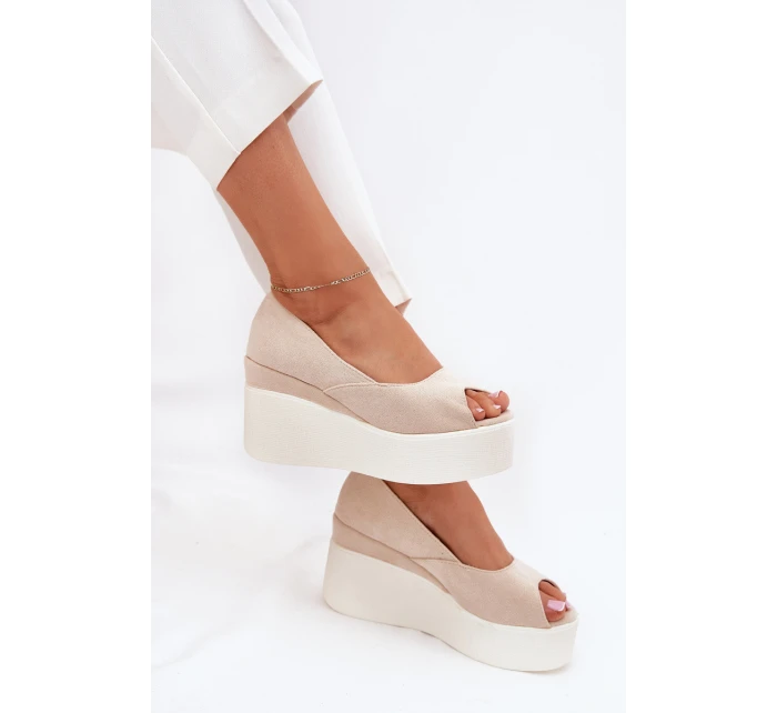 Sandały Damskie Na Koturnie I Platformie Jasnobeżowe Felyra Sandały Damskie Na Koturnie I Platformie Jasnobeżowe Felyra