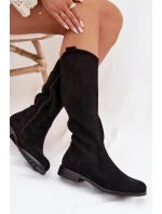 Dámské kozačky s vzorem na nízkém podpatku  Černé model 22031878 - S.Barski