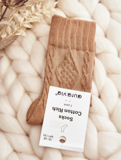 Hnedé dámske embosované ponožky